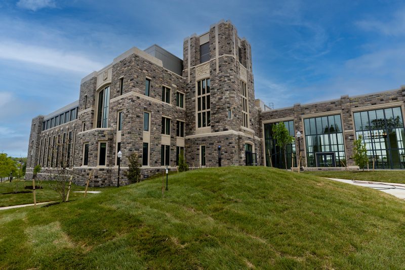 Data and Decision Sciences Building from corner of Prices Fork Road and West Campus Drive.
